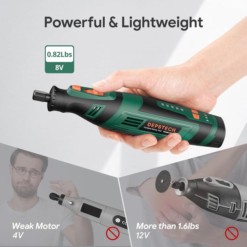 DEPSTECH Cordless Rotary Tool Kit, 8V 2.0Ah Rechargeable Battery, 30000RPM 5-Speed Multi Power Carving Tools, 127Pcs Accessories, Shield Attachment, Cutting/Drilling Guide for Handmade/DIY Creations - Image 4